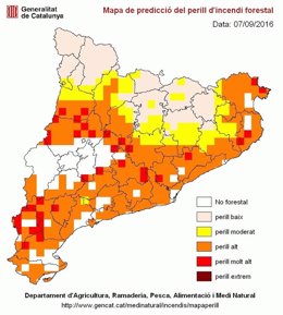 Previsión de peligro de incendio forestal para el 7 de septiembre en Catalunya
