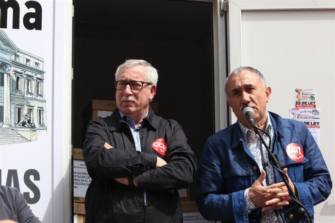 Los secretarios generales de CC.OO. y UGT, Ignacio Fernández Toxo y Pepe Álvarez
