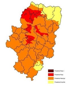 Mapa de prealertas de incendios forestales para este sábado.