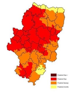 Mapa de prealertas de incendios forestales de este domingo.