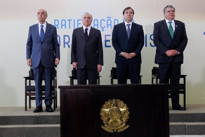 El presidente de Brasil, Michel Temer, tras firmar el Acuerdo de París