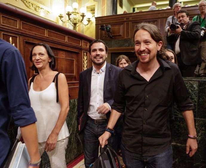 Carolina Bescansa, Alberto Garzón y Pablo Iglesias