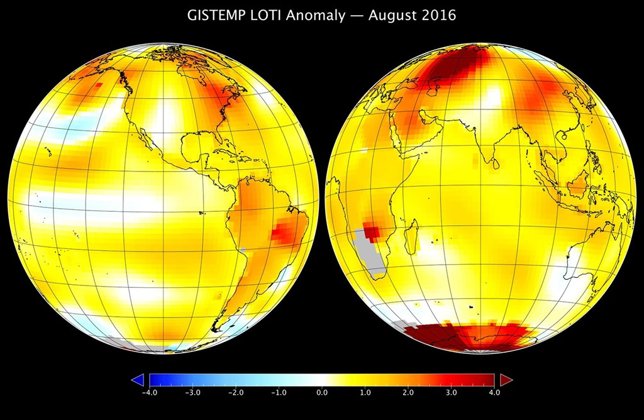 Anomalía de temperatura en agosto de 2016