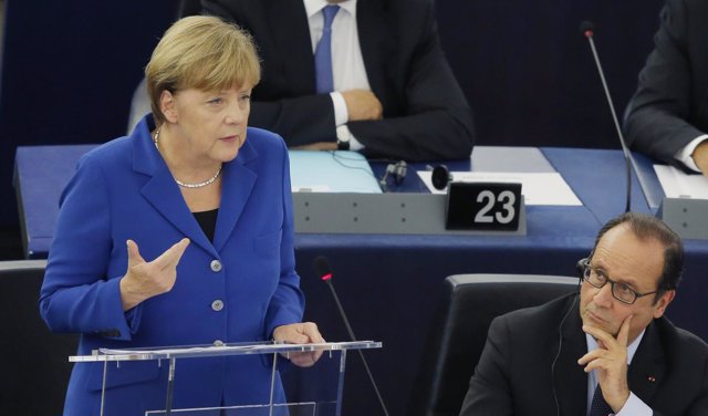 Merkel y Hollande hablan ante el Parlamento Europeo