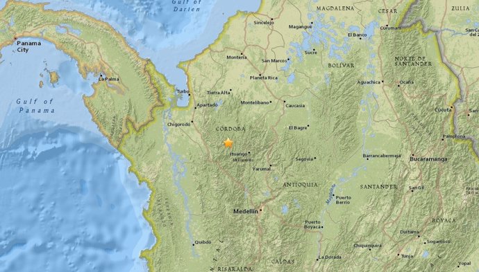 Terremoto registrado en el noroeste de Colombia