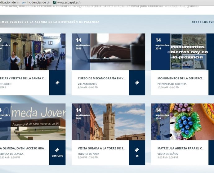 Imagen de la agenda de la Diputación