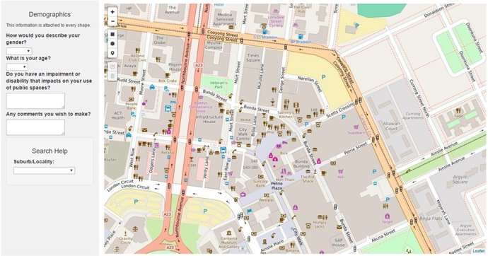 Mapa de lugares seguros de Canberra