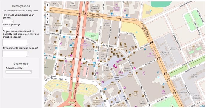 Mapa de lugares seguros de Canberra