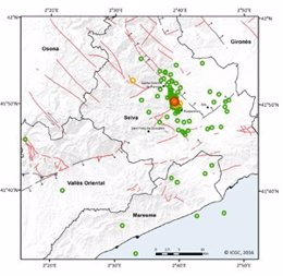 Mapa de la actividad sísmica en Catalunya en 2016