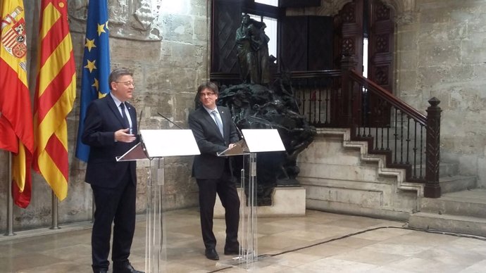 Puig y Puigdemont en una rueda de prensa