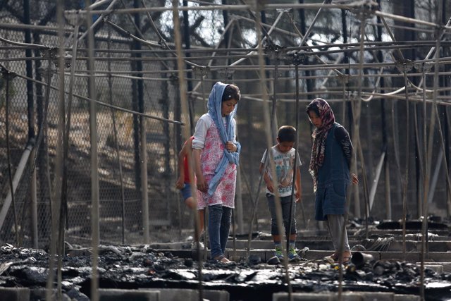 El centro de refugiados de Moria tras el incendio del 19 de septiembre de 2016
