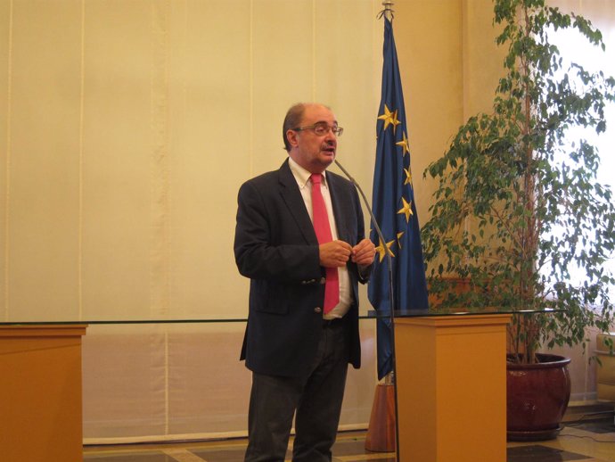 Javier Lambán, hoy en rueda de prensa en el edificio Pignatelli