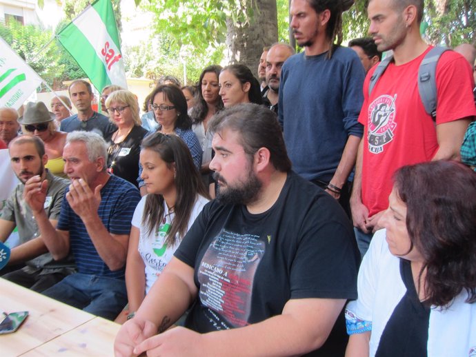 Diego Cañamero durante la concentración por la libertad de Bódalo