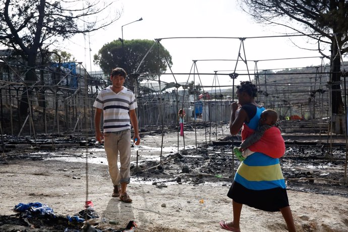 Incendio en el centro de refugiados de Moria, Grecia