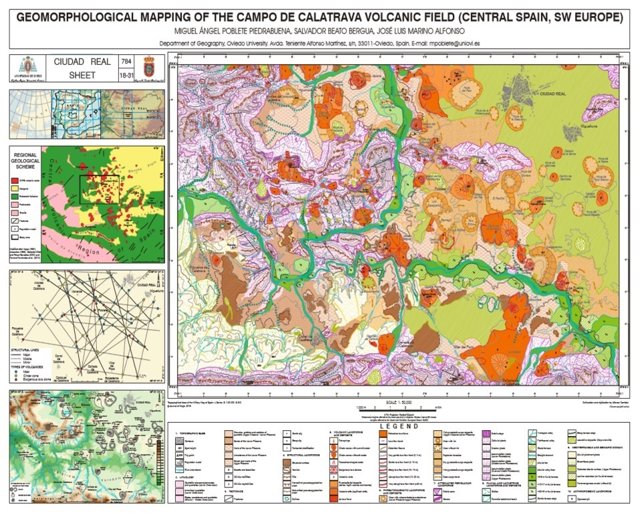 Mapa en miniatura de volcanes en el Campo de Calatrava