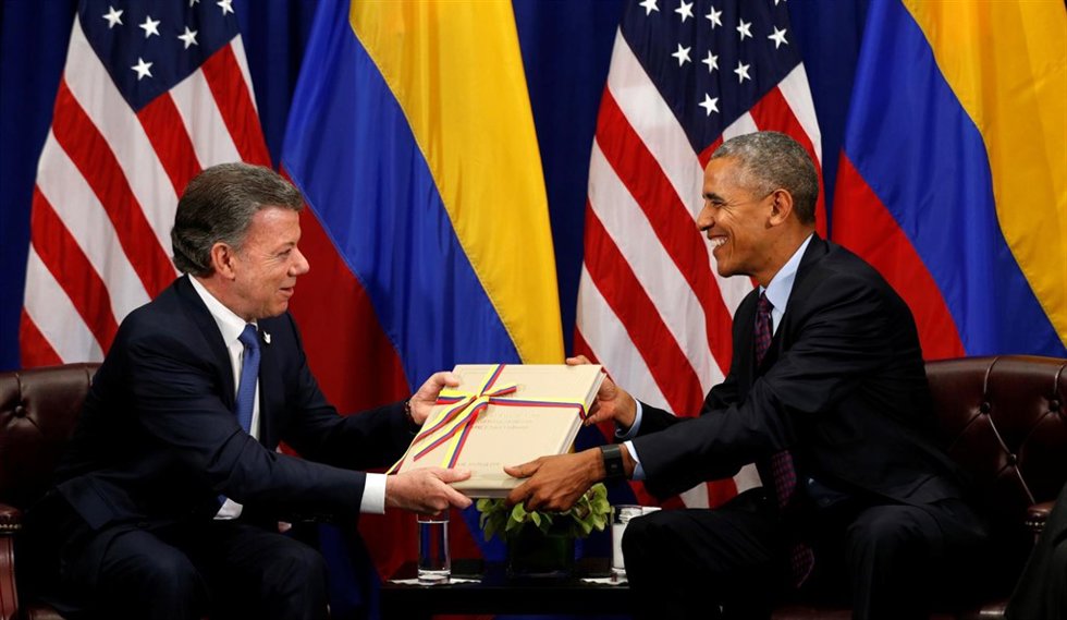 Reunión entre los presidentes Obama y Santos