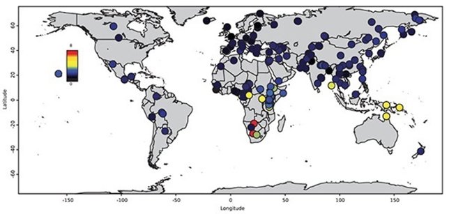 Mapa con localizaciones de variantes de ADN previamente desconocidas