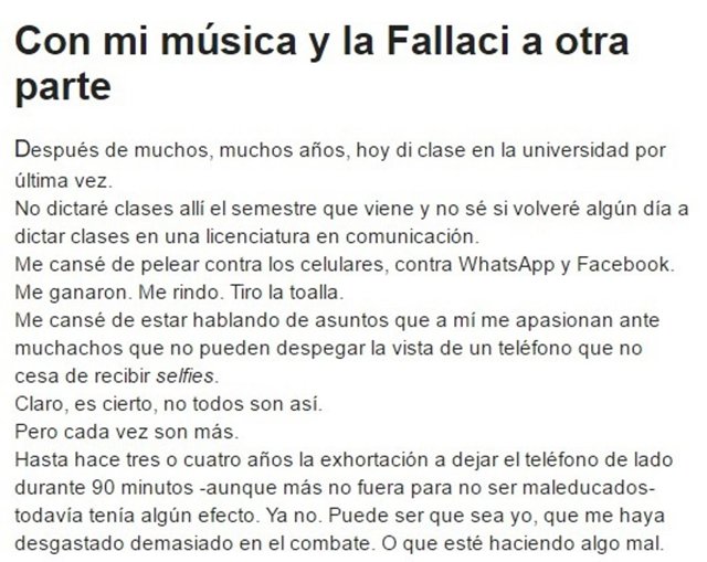 Abandona la docencia por uso continuo del móvil por parte de sus alumnos