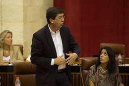 Juan Marín (C's), en la sesión de control en el Parlamento andaluz