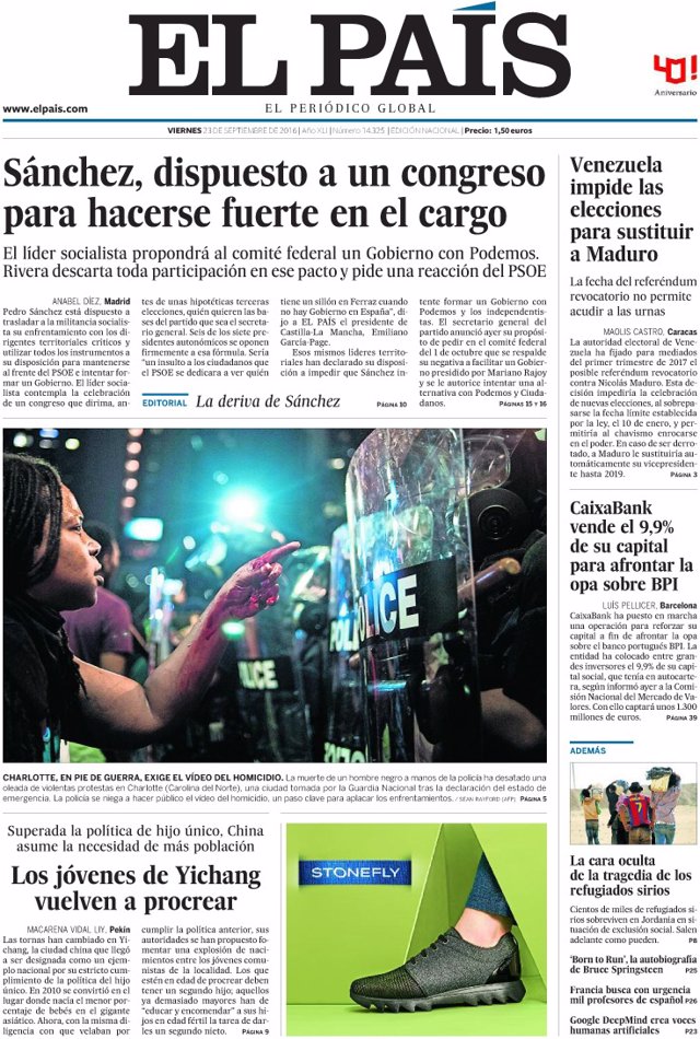 Portada de El País