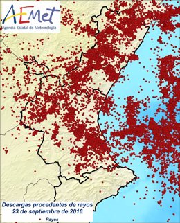 Rayos caídos este viernes 