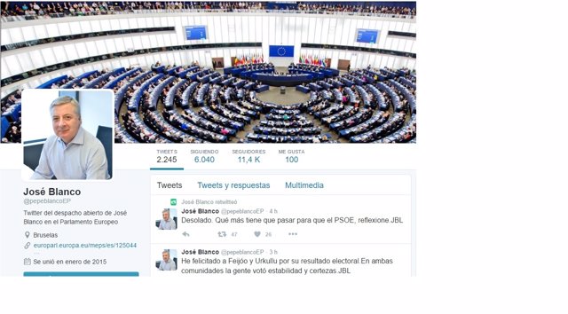 El ex número dos del PSOE José Blanco en su cuenta de Twitter
