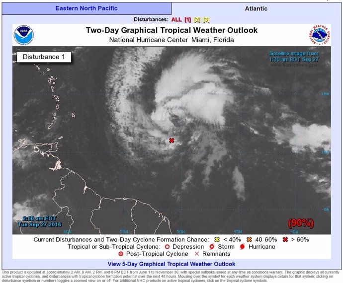 Formación de la tormenta tropical Mathew, en el Caribe