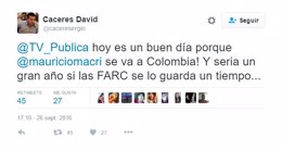 Tuit de Cáceres contr Macri