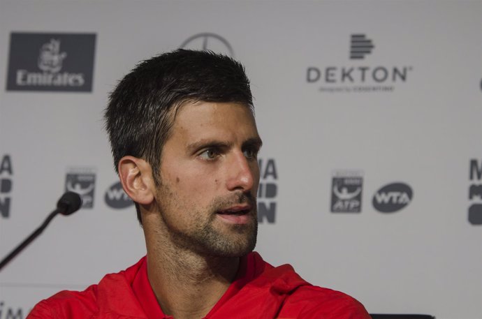 Novak Djokovic en la rueda de prensa del Mutua Madrid Open 2016