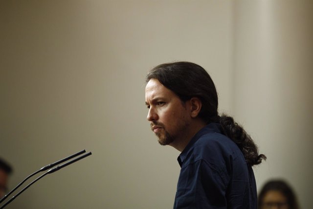 Pablo Iglesias en la rueda de prensa tras su reunión con el Rey