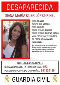 La Guardia Civil investigará los testimonios de personas que dicen haber visto a Diana Quer en dos localidades de Lugo