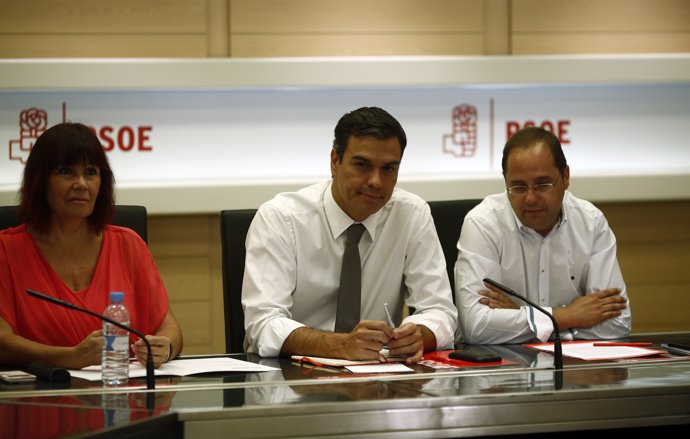 Micaela Navarro, Pedro Sánchez y César Luena
