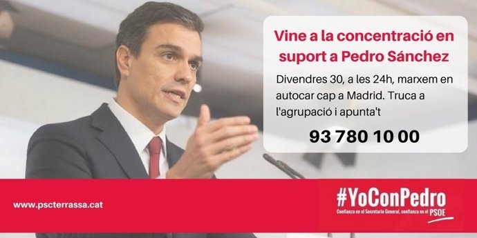 El PSC de Terrassa fleta autocares para apoyar a Sánchez este sábado en Madrid
