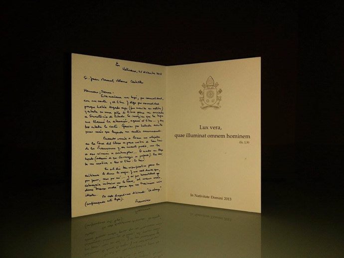 Carta manuscrita del Papa Francisco al escritor Juanma Velasco
