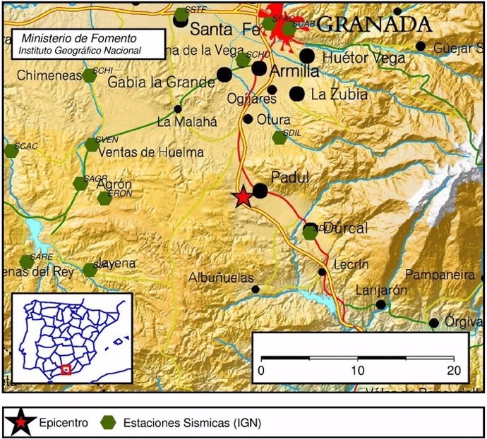 Registrado un terremoto de magnitud 3,3 con epicentro en Padul (Granada)