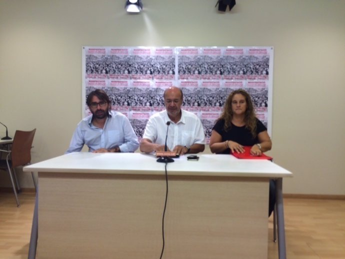 Camil Ros (UGT), Joan Carles Gallego (CCOO), Maria Recuero (USOC)