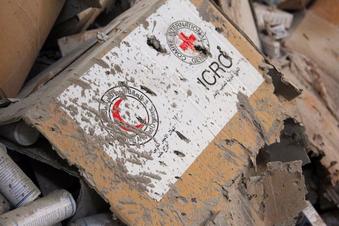 Restos del convoy humanitario atacado en la provincia de Alepo