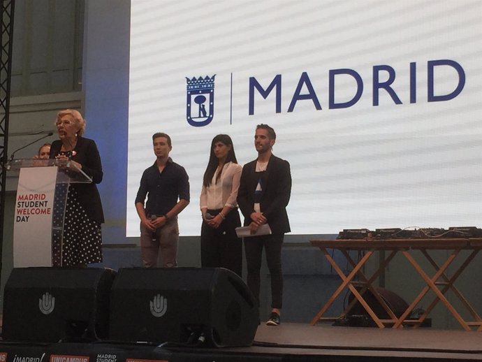Manuela Carmena, durante su intervención en el 'Madrid Student Welcome Day'
