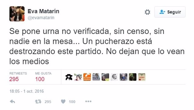 Tuits de Eva Matarín sobre el Comité Federal del PSOE