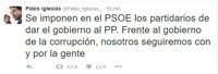 Pablo Iglesias: "Se imponen en el PSOE los partidarios de dar el gobierno al PP"