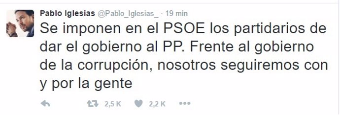 Tweet de Pablo Iglesias