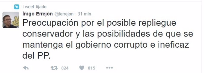 Tweet de Errejón tras la dimisión de Sánchez