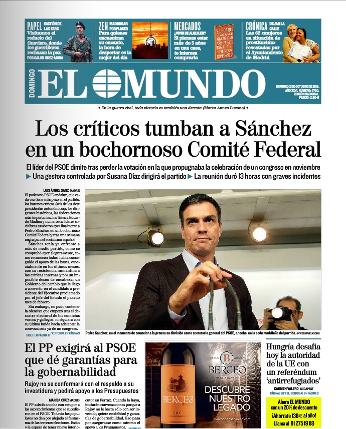 Portada EL MUNDO 2 de octubre