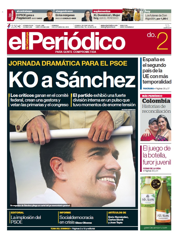 Portada EL PERIÓDICO 2 OCTUBRE