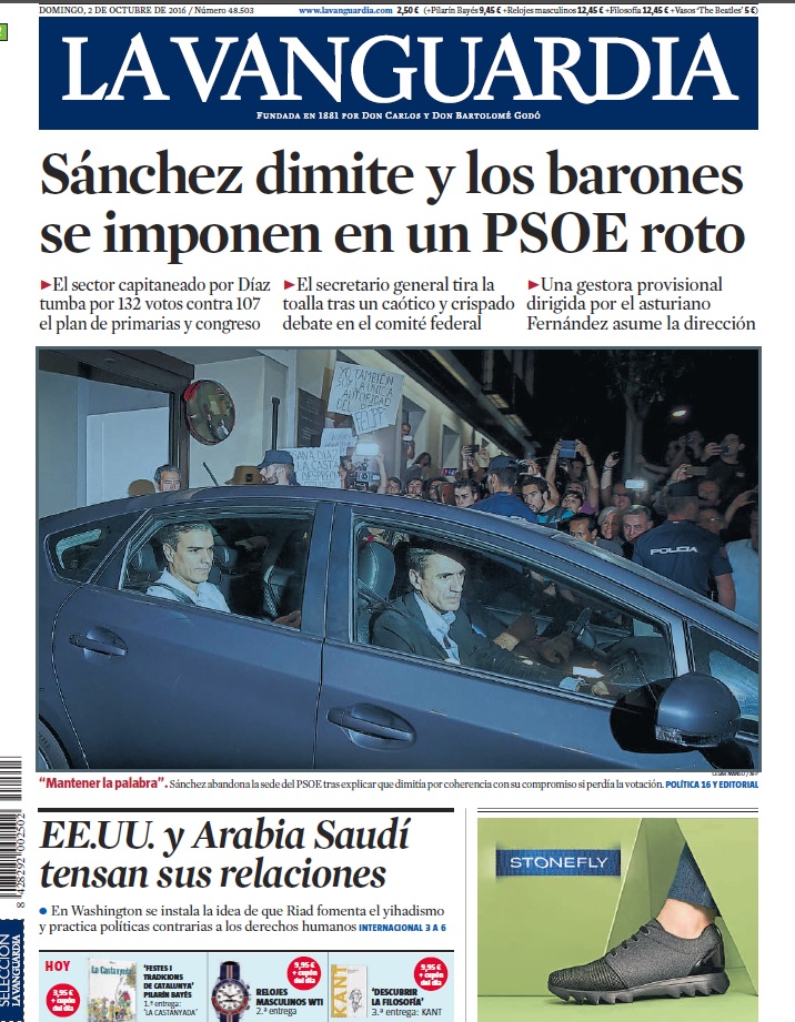 portada LA VANGUARDIA 2 octubre