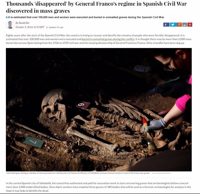 Artículo sobre las excavaciones de fosas en el cementerio de Valladolid