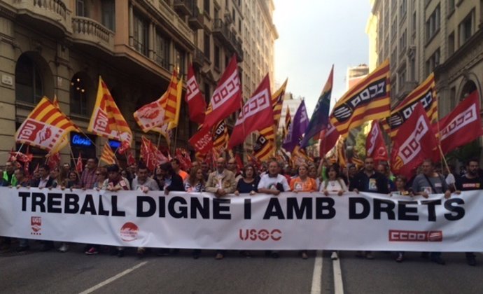 Los sindicatos se han manifestado en la Vía Laietana de Bcn