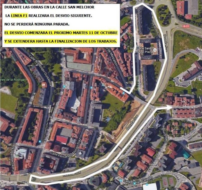 DESVÍOS DE LA LÍNEA F1 POR OBRAS EN CALLE SAN MELCHOR