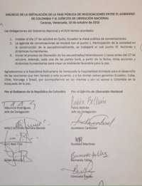 La fase pública del diálogo de paz entre el Gobierno y el ELN arrancará el próximo 27 de octubre