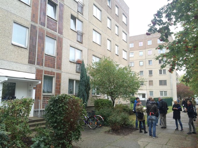 Edificio de Leipzig donde dos refugiados retuvieron a un supuesto terrorista